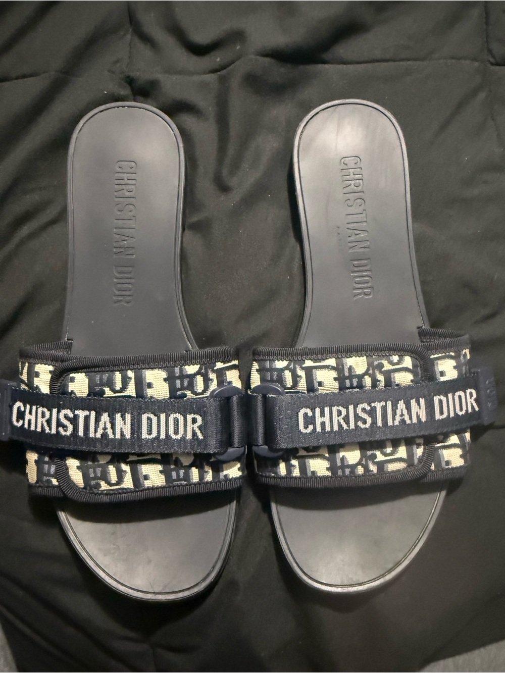 Dior Women Navy Logo Slide Sandals